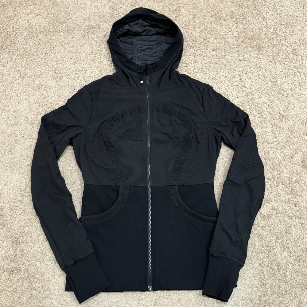 Lululemon Dance Studio Jacket Women's 10 Reversible Black Gray Full Zip Hooded